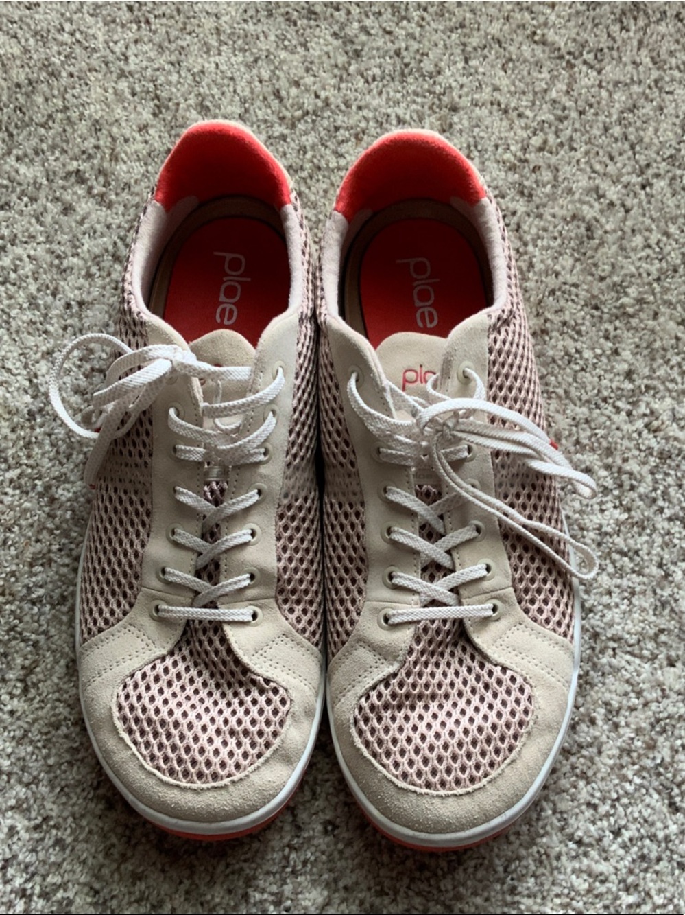 PLAE Women's Mesh Lace-Up Sneakers in Blush and Coral